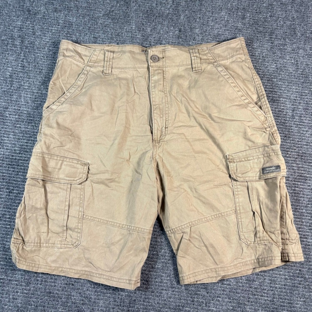 Wrangler Cargo Shorts Mens 36 Khaki Excellent Relaxed Fit Stretch Twill Utility